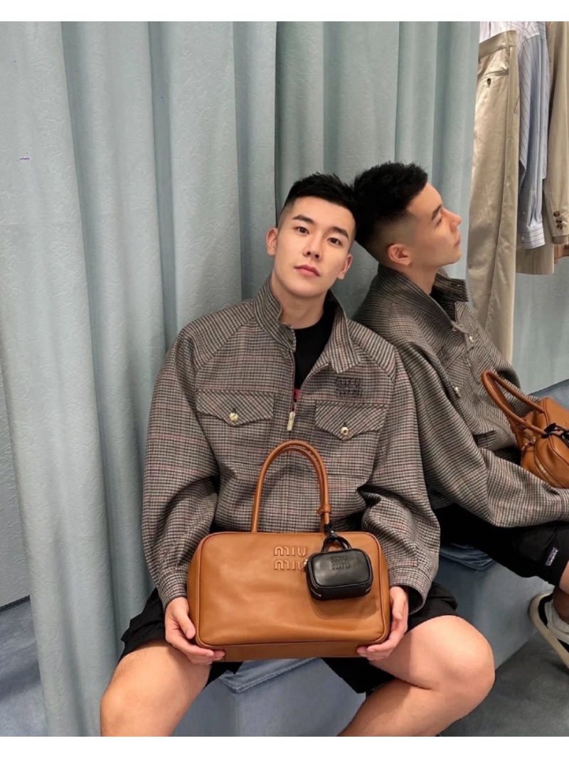 Miu Miu Lamb Wool Double Pocket Casual Checkered Jacket