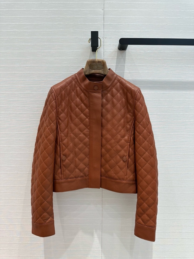 Hermes Quilted lambkin Leather Moto Jacket brown