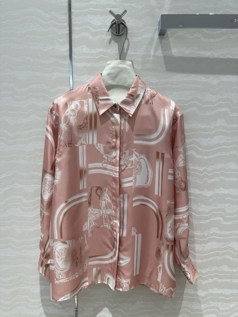Hermes Exclusive Chain and Rope Print Silk Blouse Pink
