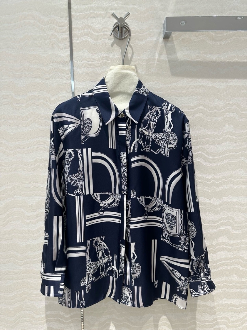 Hermes Exclusive Chain and Rope Print Silk Blouse Black