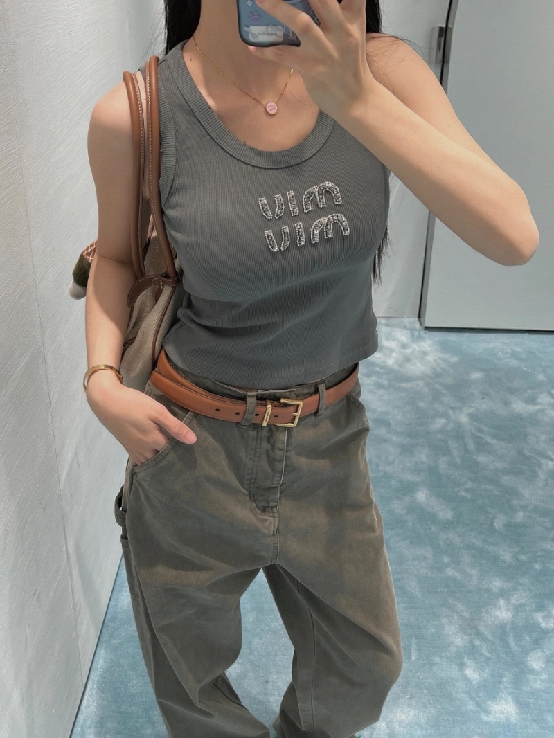 Miu Miu Hand-Beaded Vintage Wash Tank Top