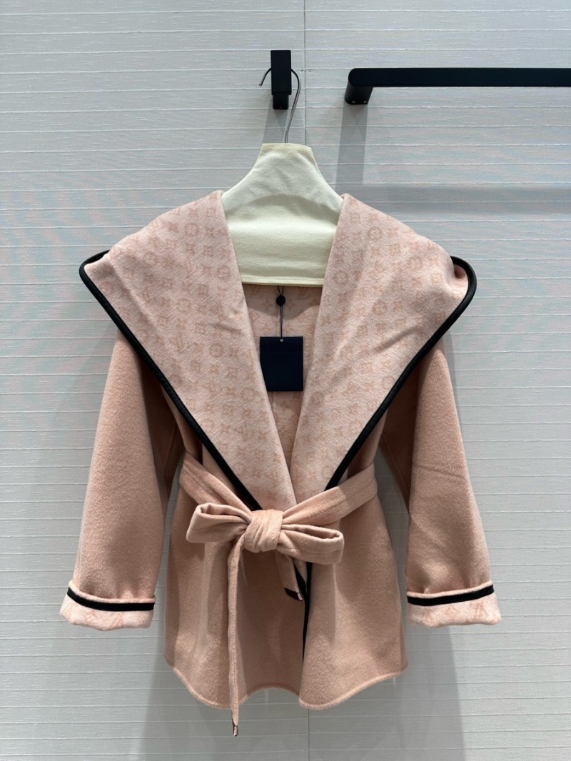 Louis Vuitton LV 2024 Collection Wool Cashmere Reversible Hooded Wrap Coat Dusty Rose
