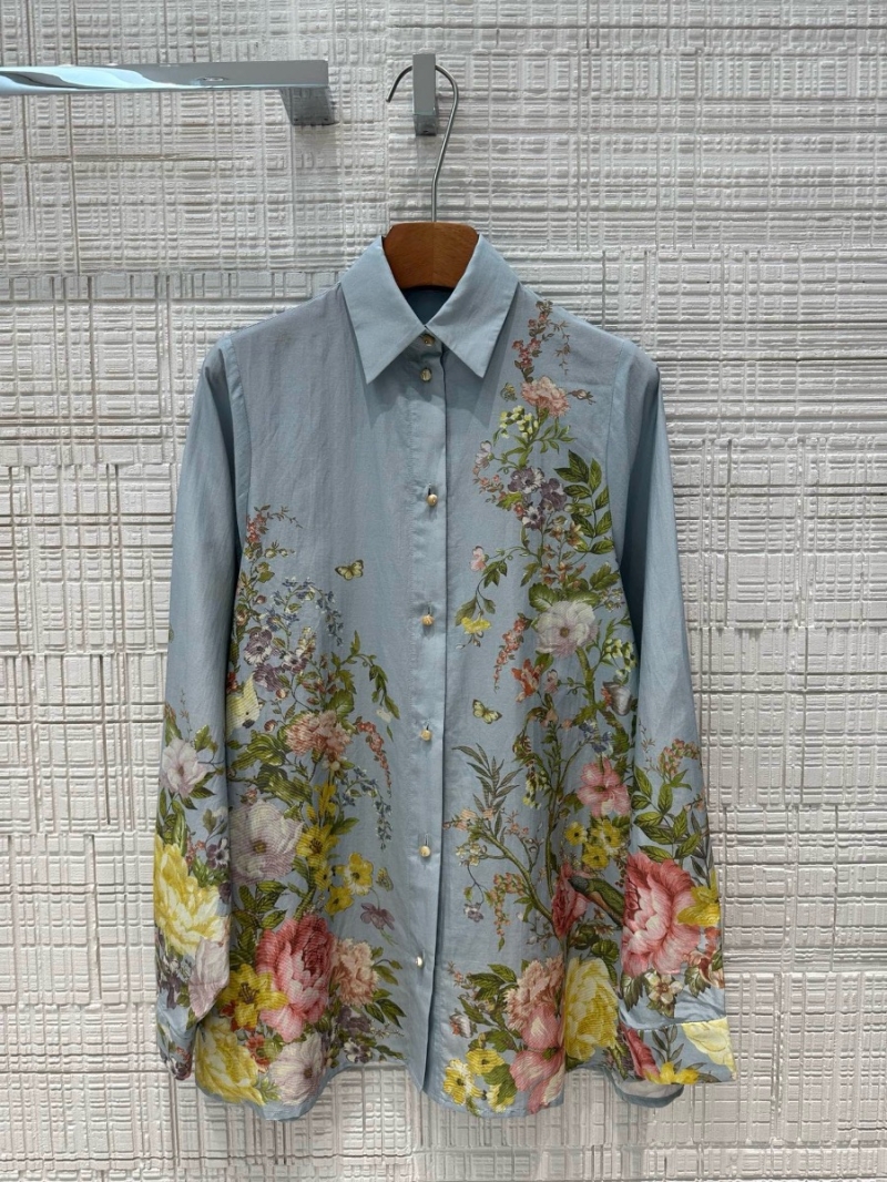 Zimmermann 24 Summer High-End Silk-Cotton Floral Print Shirt
