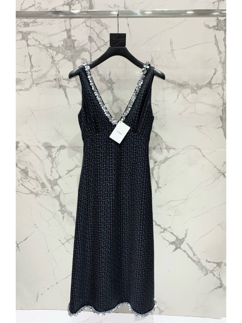 Balmain Luminous Acetate Maze Beaded Evening Resort Dress