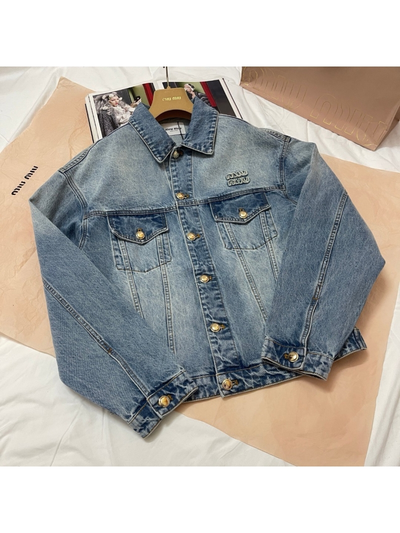 Miu Miu 25SS OS Style Imported Washed Denim Jacket – Unisex