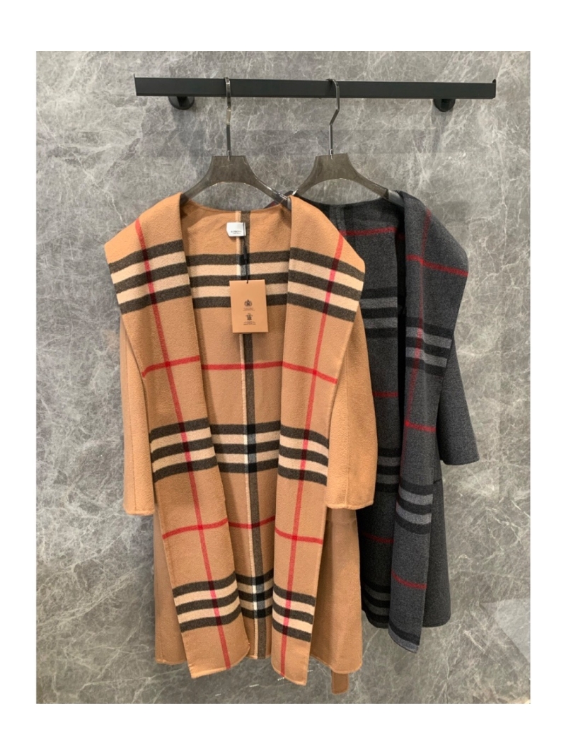 Burberry Double-Sided Wool Plaid Coat Grey