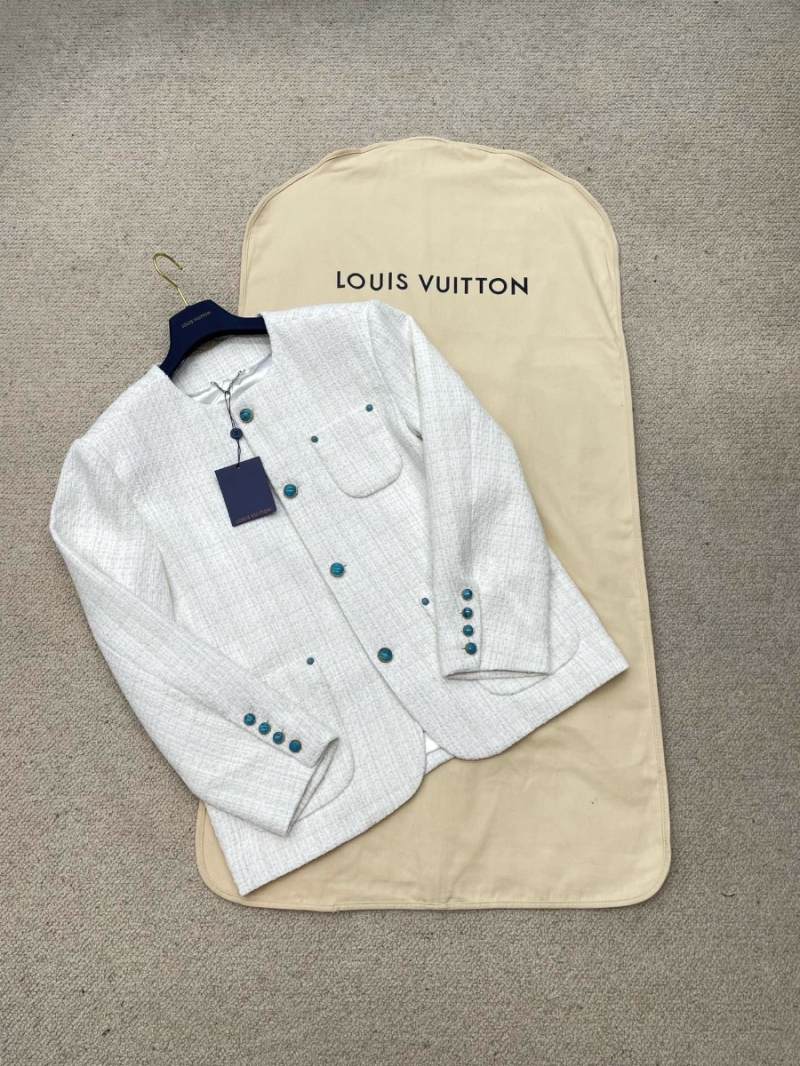 Louis Vuitton Unisex Fall/Winter 2024 WhiteTweed with Turquoise Buttons Coat Jacket