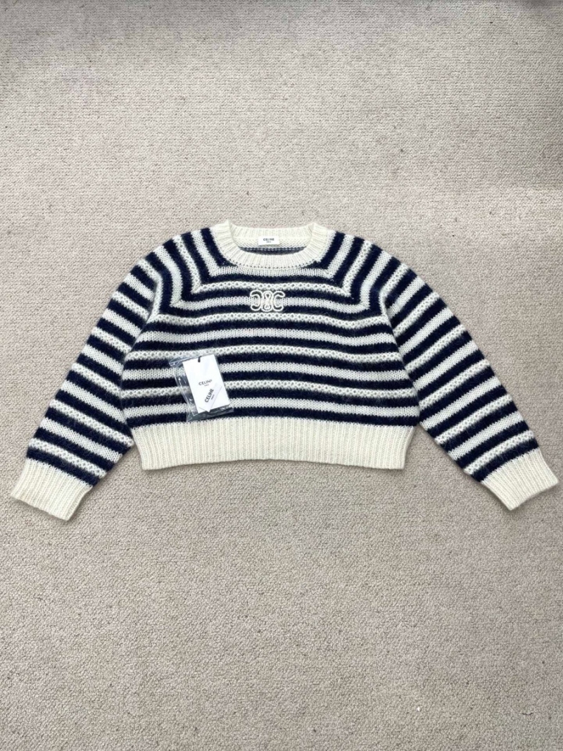 Celine 2024 Striped Mohair Wool Cropped Top Sweater