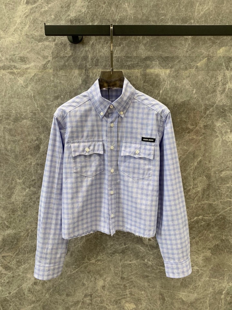 Miu Miu Gingham Plaid Cropped Shirt