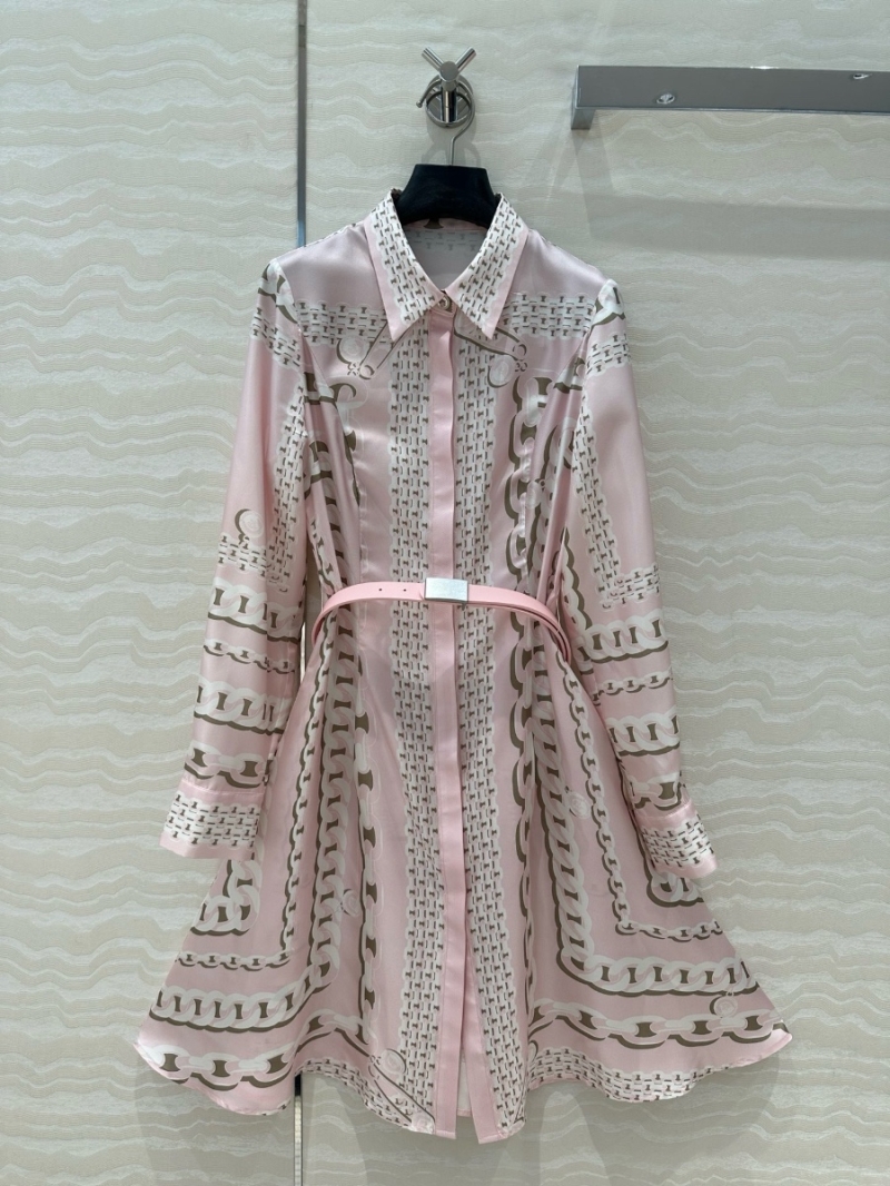 Versace Venus 25S Early Spring Pink Printed Silk Shirt Dress