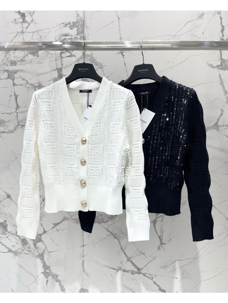 Balmain Sequin Embellished V-Neck Knitted Cardigan black