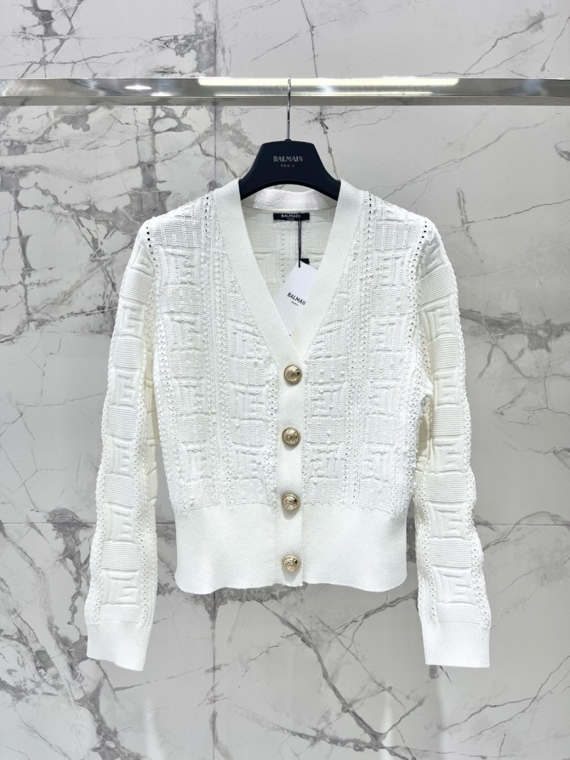 Balmain Sequin Embellished V-Neck Knitted Cardigan White