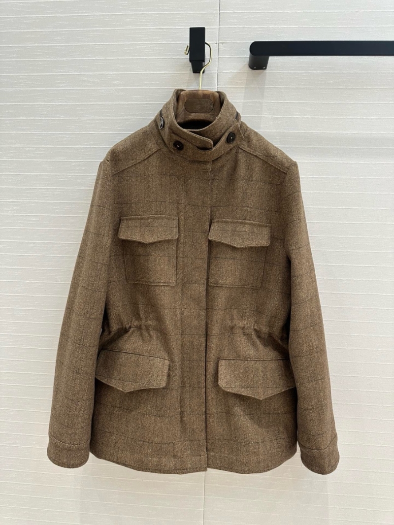 Loro Piana Traveler Herringbone Check Wool Coat with Plaid Lining