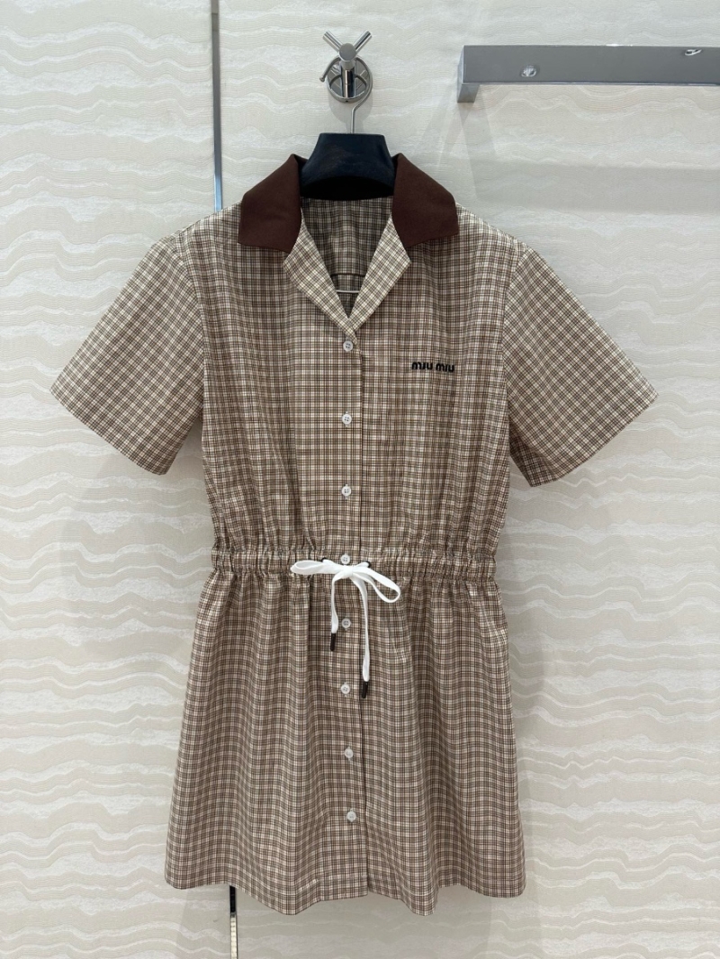 Miu Miu Plaid Short-Sleeve Shirt Dress - Academic Collection