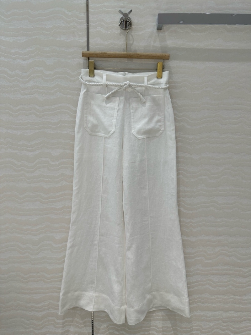 Zimmermann Resort 2025 High-Waisted Linen Wide-Leg Pants with Braided Belt White – French Elegance
