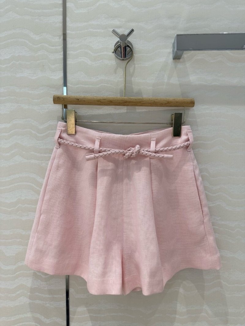 Zimmermann Resort 2025 High-Waisted 100% Linen Shorts with Braided Belt Soft Pink– Elegant French Style