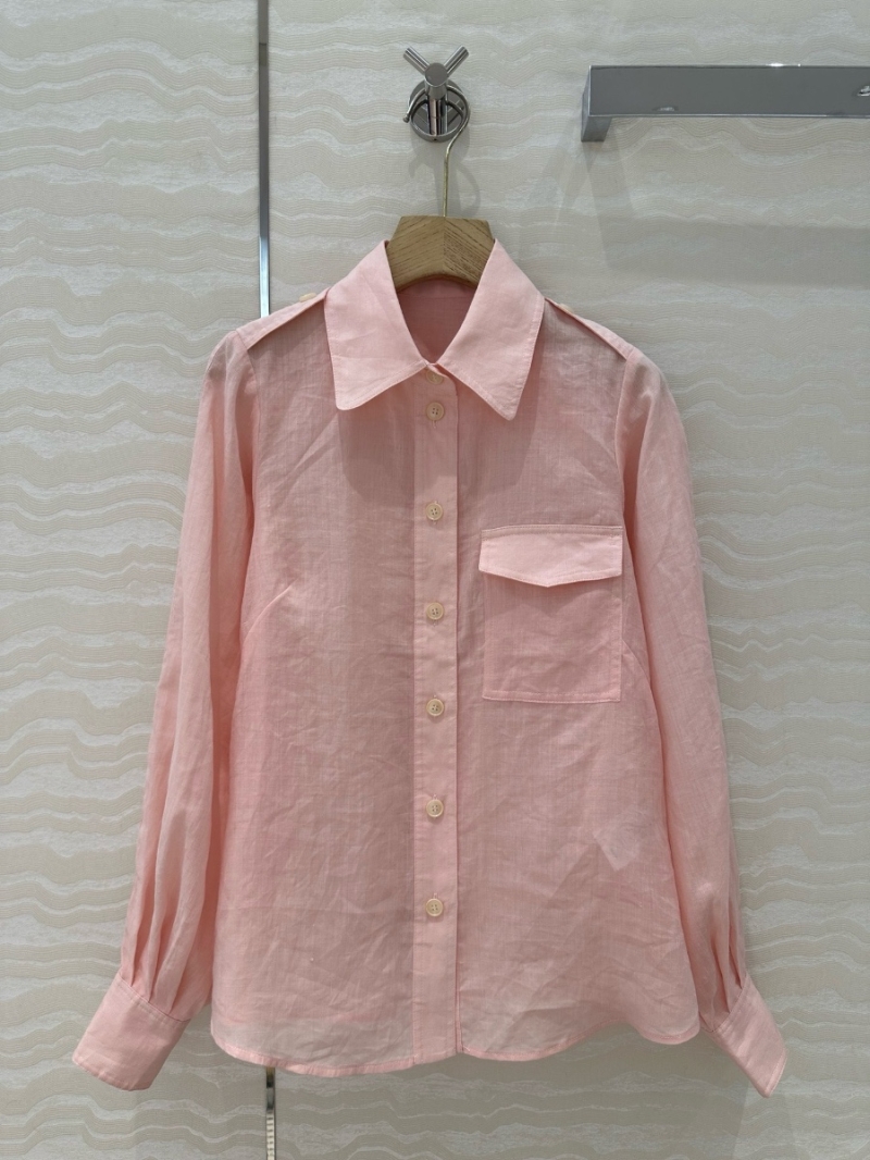 Zimmermann Resort 2025 100% Linen Lantern Sleeve Shirt with Crystal Buttons Soft Pink – French Elegance