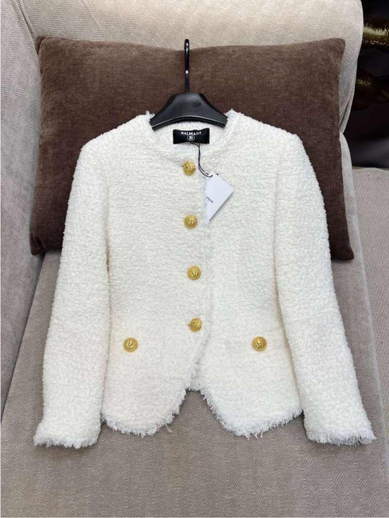 Balmain Fall/Winter Gold Button Fitted Tweed Wool Jacket