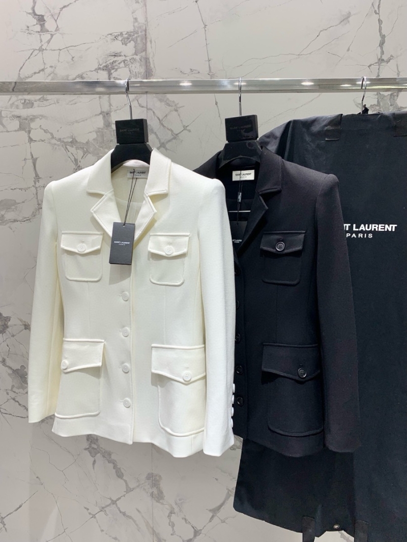 Saint Laurent YSL Four-Pocket Knit Blazer White