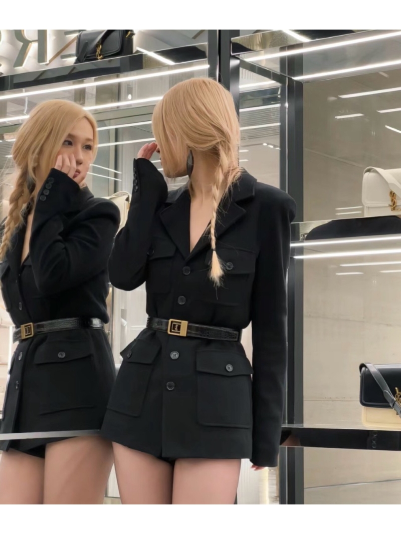 Saint Laurent YSL Four-Pocket Knit Blazer Black