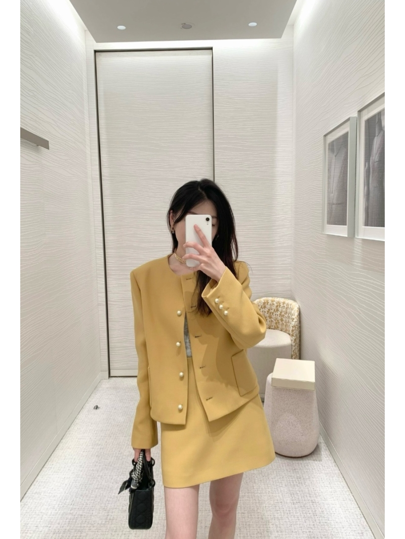 Dior 24FW  Wool-Silk Pearls Buttoned  Jacket Yellow