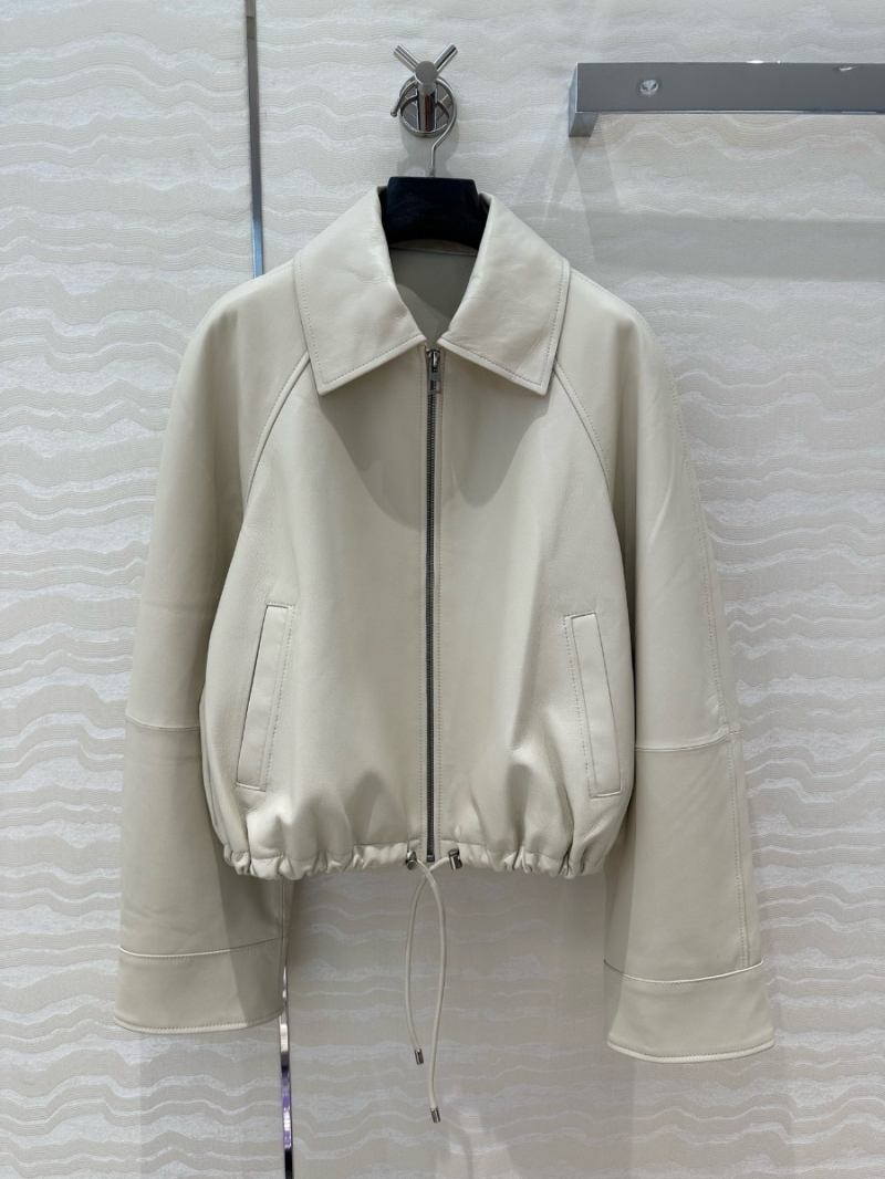 Loewe Jennie-Style Modern Oversized Imported Lambskin Leather Jacket Limited Edition Creme