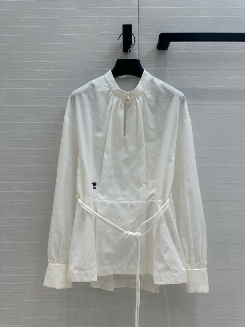 Dior Spring/Summer 2025 Lady Dior Cane-Weave Embroidered Cotton Blouse – Elegant Tie-Waist Design