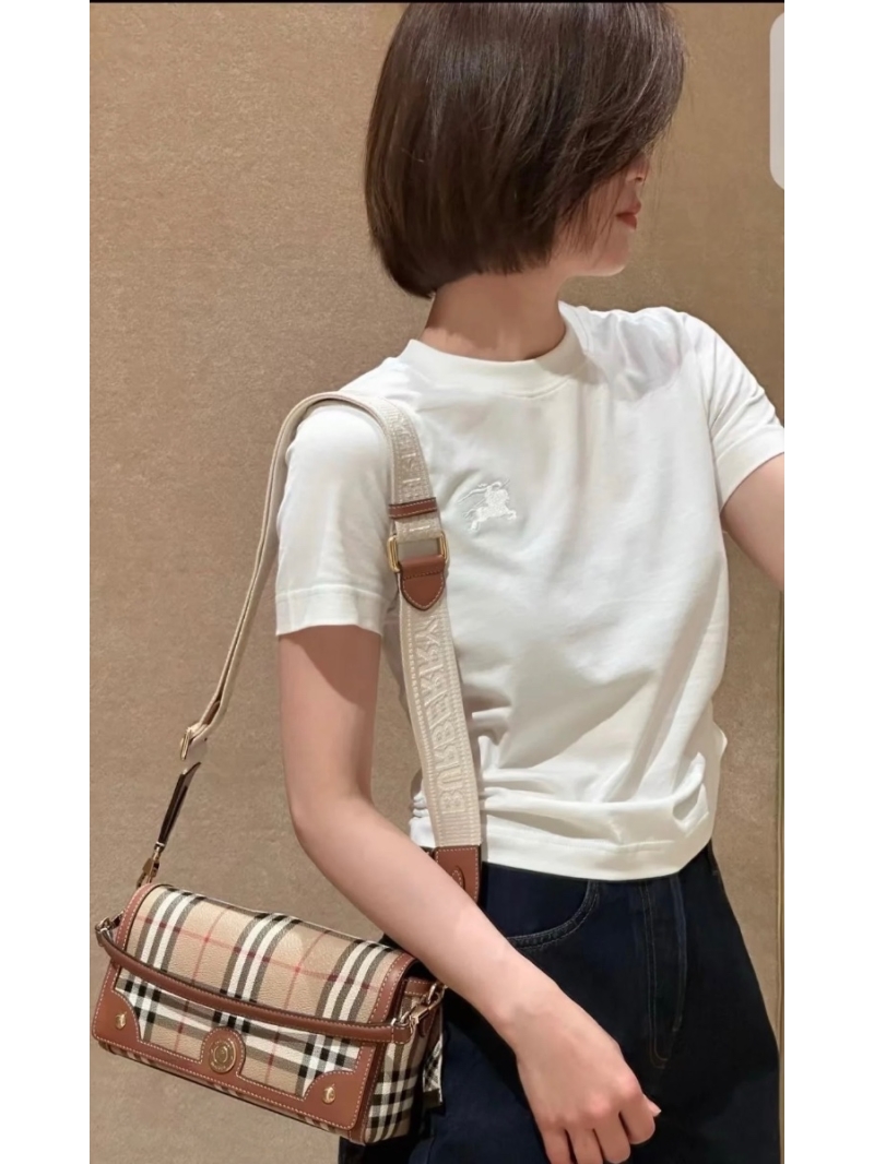 Burberry Spring/Summer 2025 Cotton T-Shirt with Check Trim and Adjustable Ruched Sides white