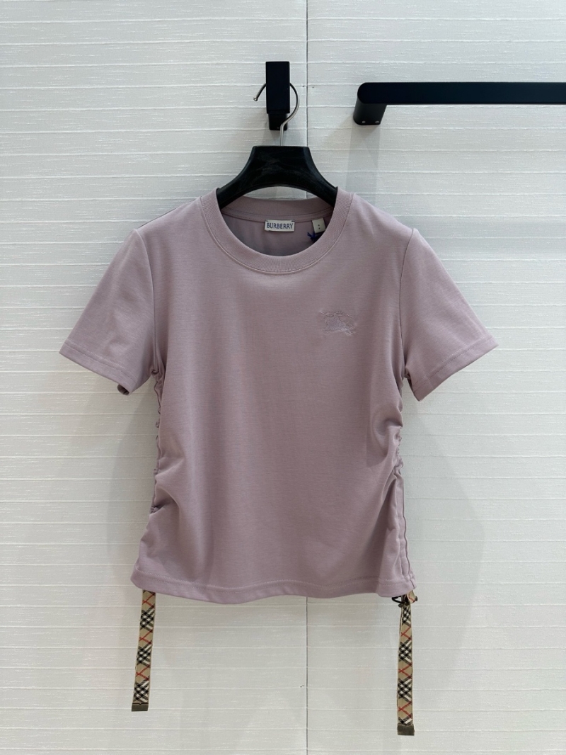 Burberry Spring/Summer 2025 Cotton T-Shirt with Check Trim and Adjustable Ruched Sides