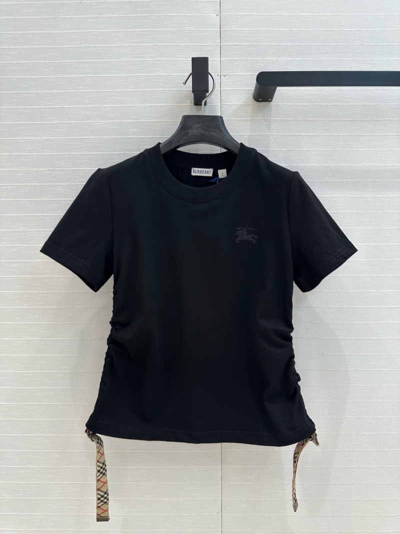 Burberry Spring/Summer 2025 Cotton T-Shirt with Check Trim and Adjustable Ruched Sides black
