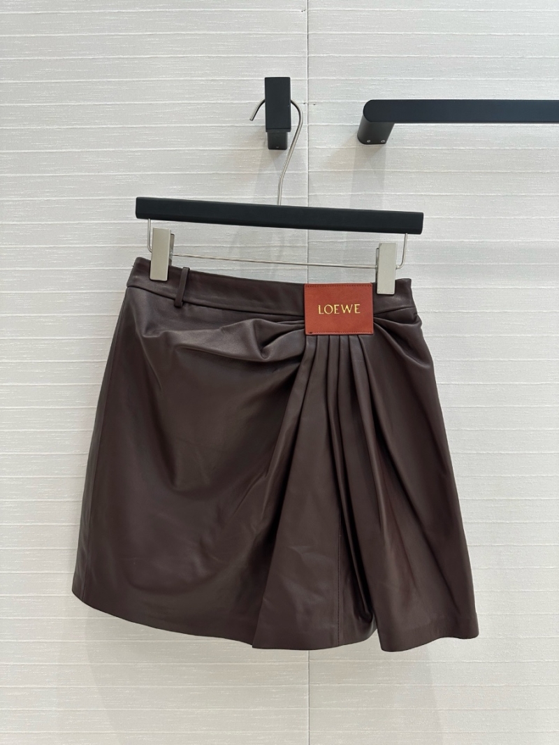 Loewe Spring/Summer 2025 Draped Leather Skirt Dark Brown – Asymmetric Pleats