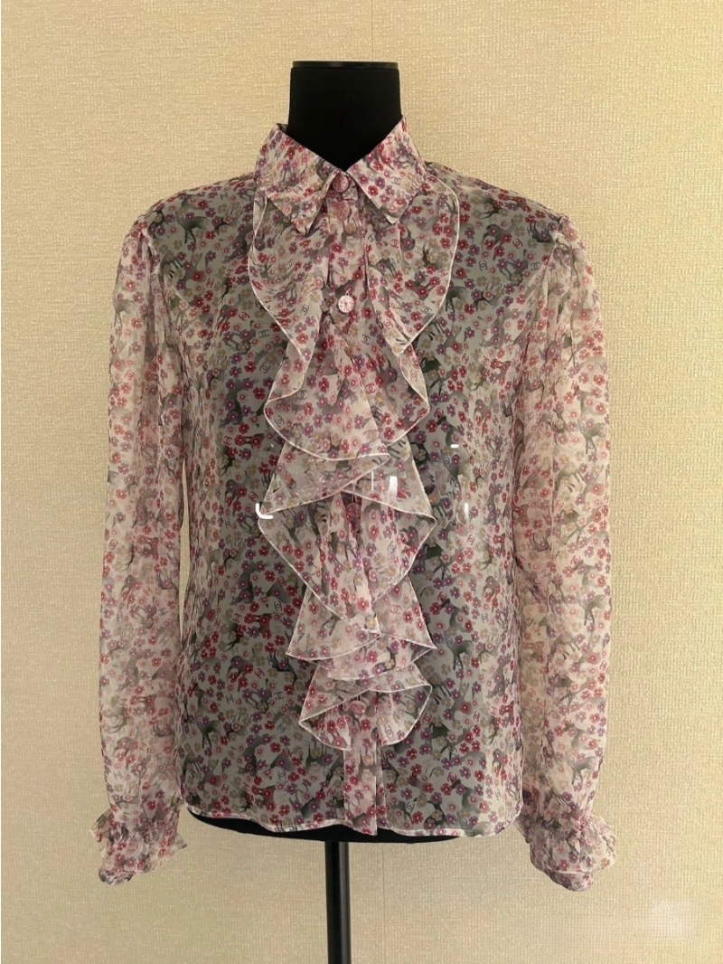 Chanel 25SS Coco Floral Silk Blouse Pink – Elegant Ruffle Design