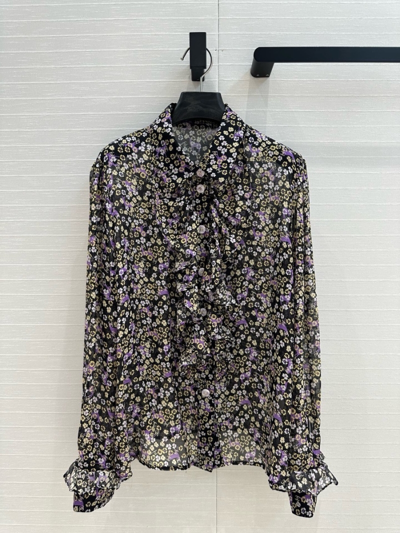 Chanel 25SS Coco Floral Silk Blouse Black – Elegant Ruffle Design