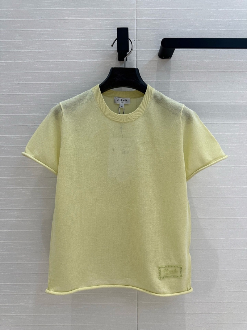  Chanel Coco Girl 25SS Dopamine Knit Short-Sleeve Top Yellow – Elegant and Versatile