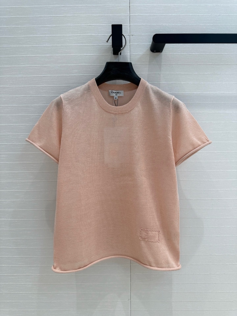  Chanel Coco Girl 25SS Dopamine Knit Short-Sleeve Top Blush – Elegant and Versatile