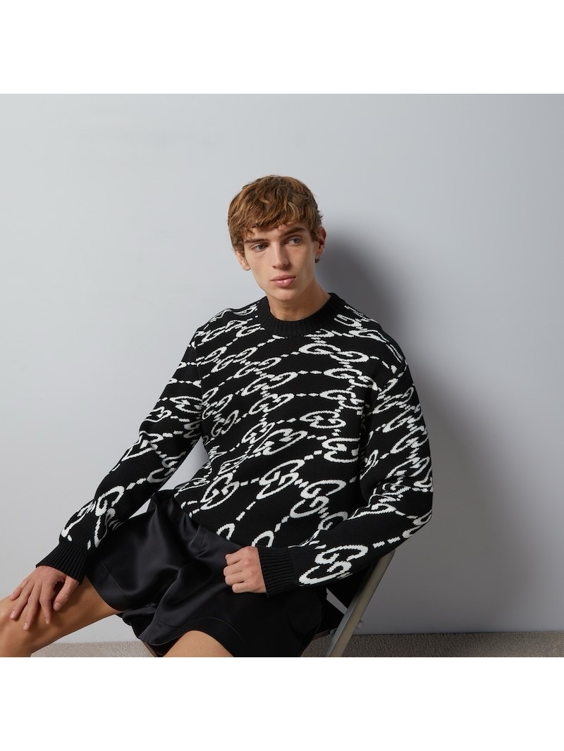 Gucci Wave Pattern GG Logo Wool Sweater Black - 2025 Collection