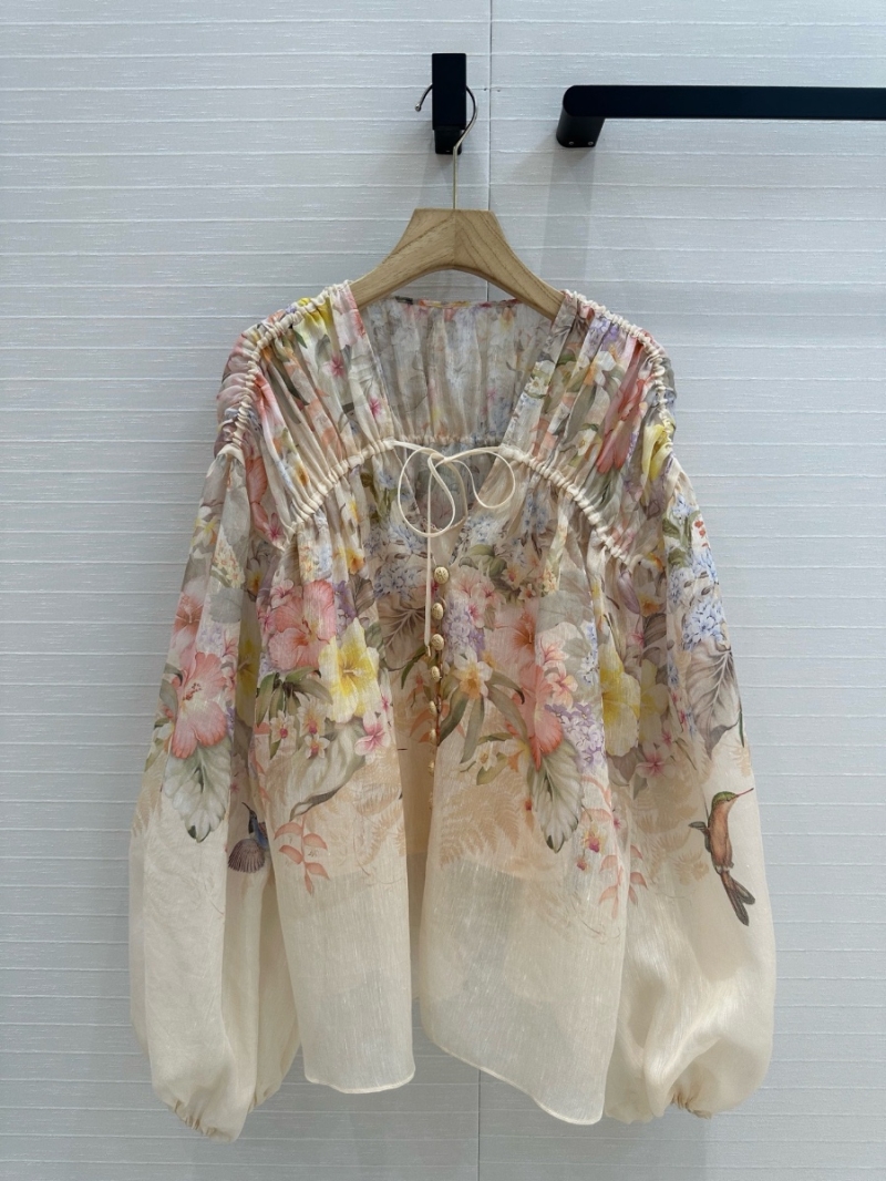 Zimmermann Spring/Summer 2025 Floral Bird Print Blouson Shirt with Camisole – Resort Elegance