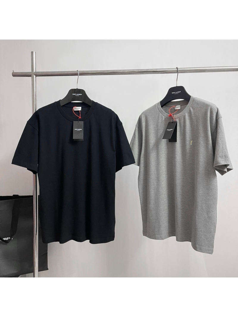 YSL Saint Laurent Embroidered Logo T-Shirt - Unisex Collection Black