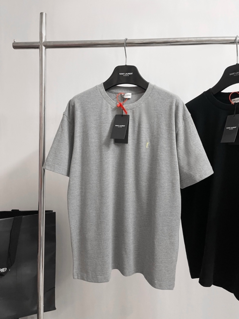YSL Saint Laurent Embroidered Logo T-Shirt - Unisex Collection Grey