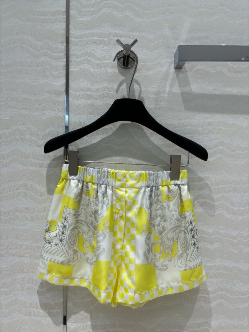 Versace Venus Color Block Silk Print Shorts Yellow