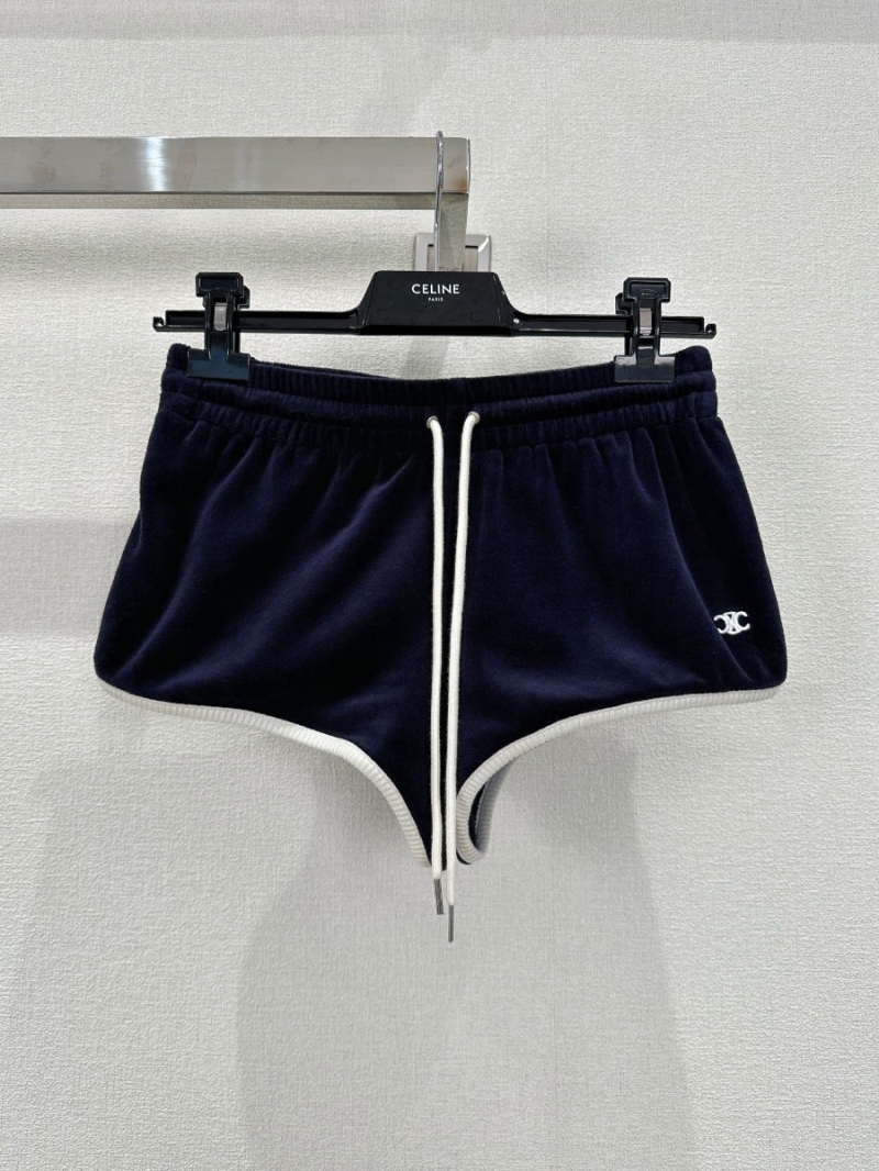 Celine Sportif Elegance Slim-Contour Drawstring Shorts in Navy with Contrast Trim