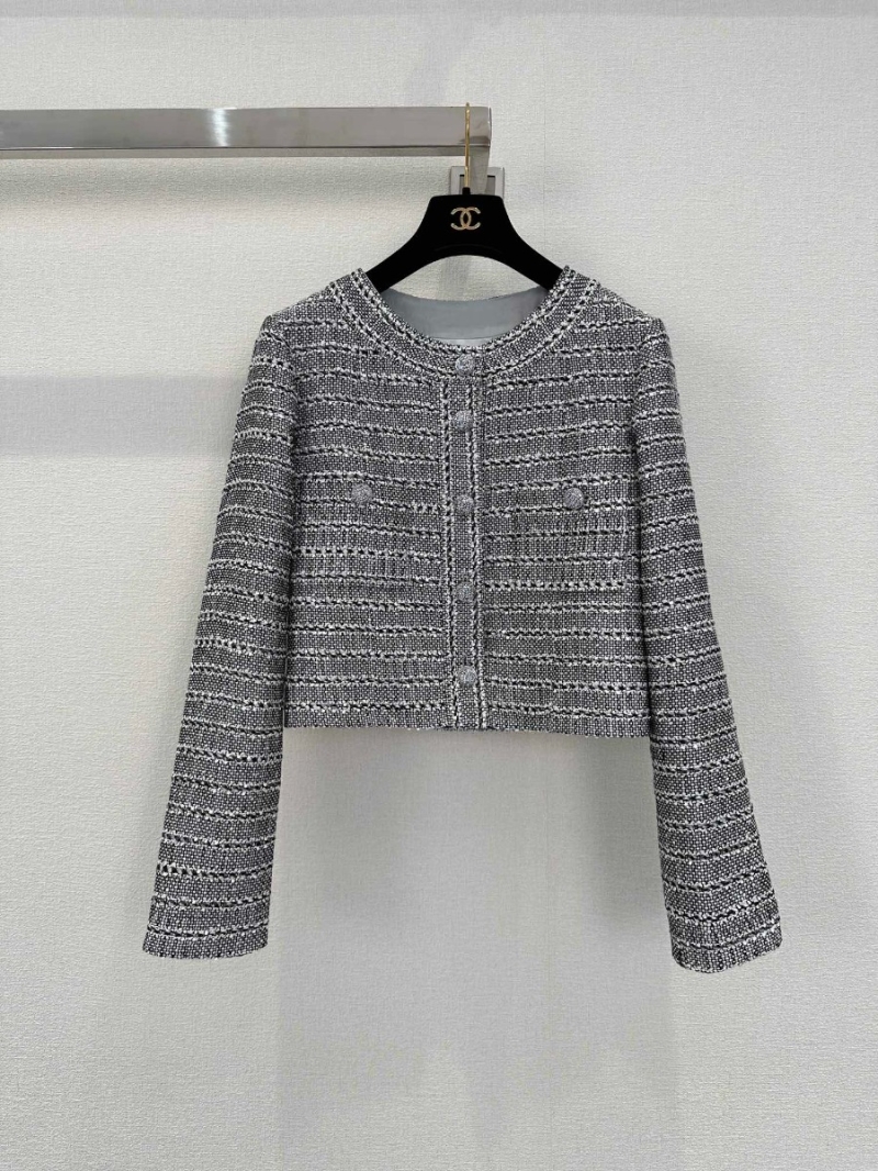 Chanel Classic Round Neck Tweed Stripe Jacket in Monochrome