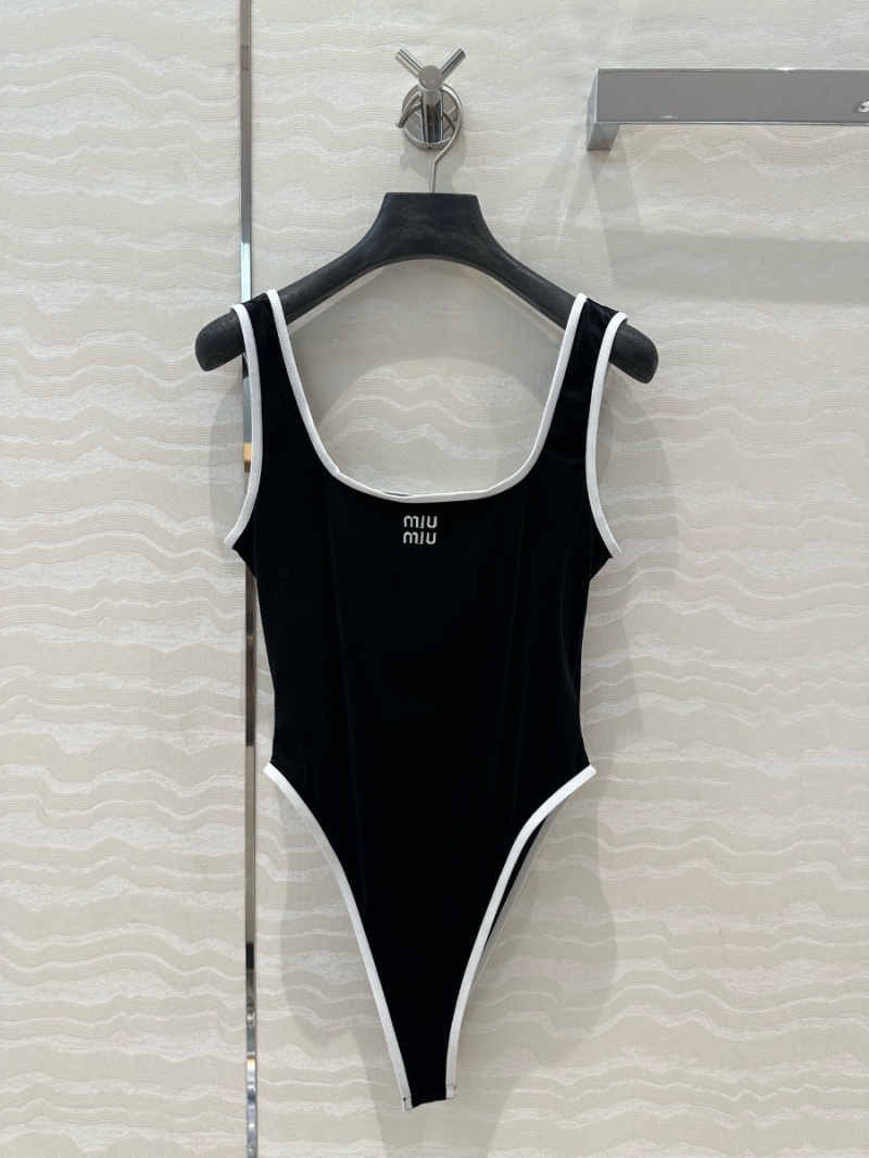 Miu Miu Classic Velvet Bodysuit with Contrast Trim