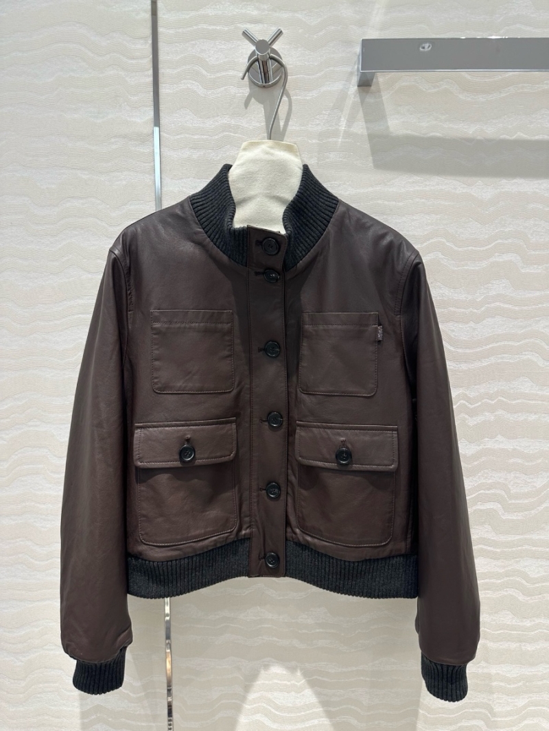 Brunello Cucinelli Camel Hair-Lined Leather Down Jacket