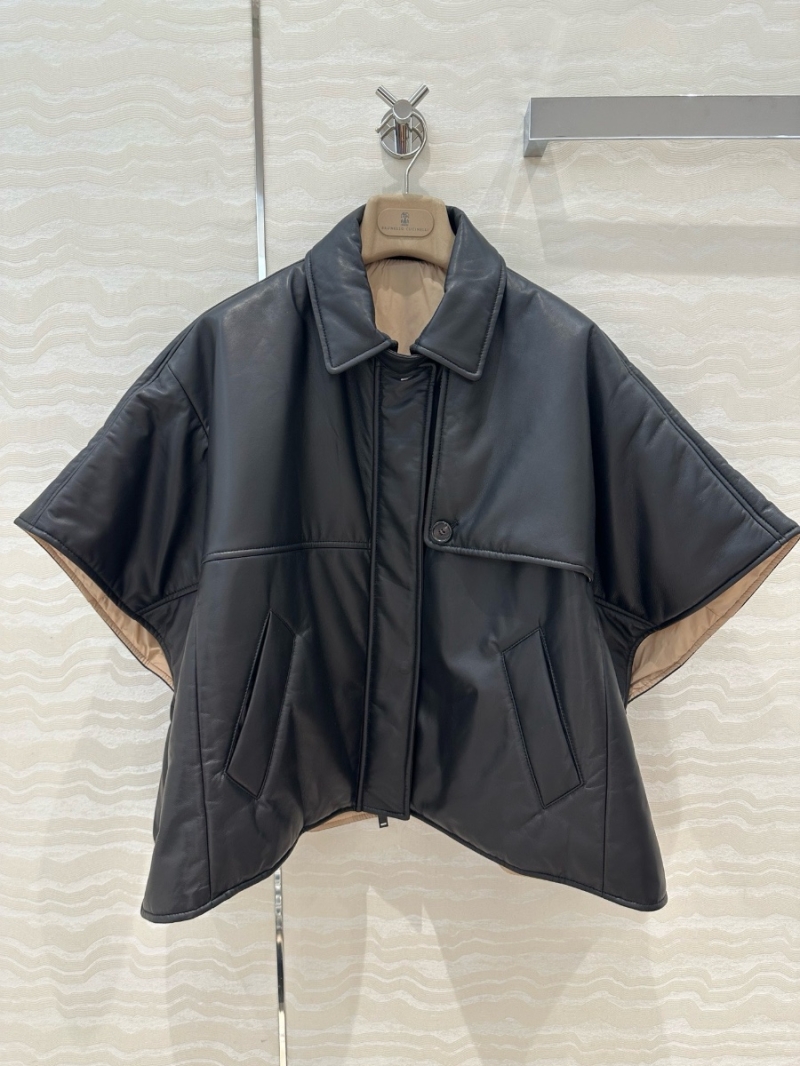 Brunello Cucinelli Leather Cape Jacket