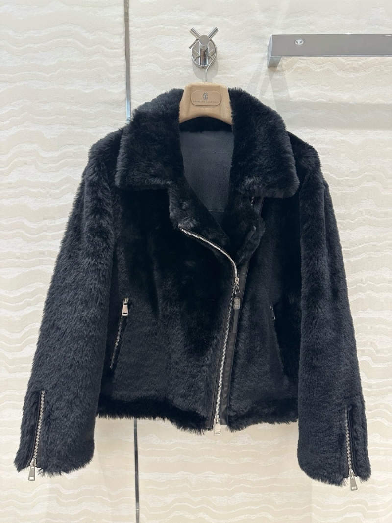 Brunello Cucinelli Spanish Merino Shearling Biker Jacket Black