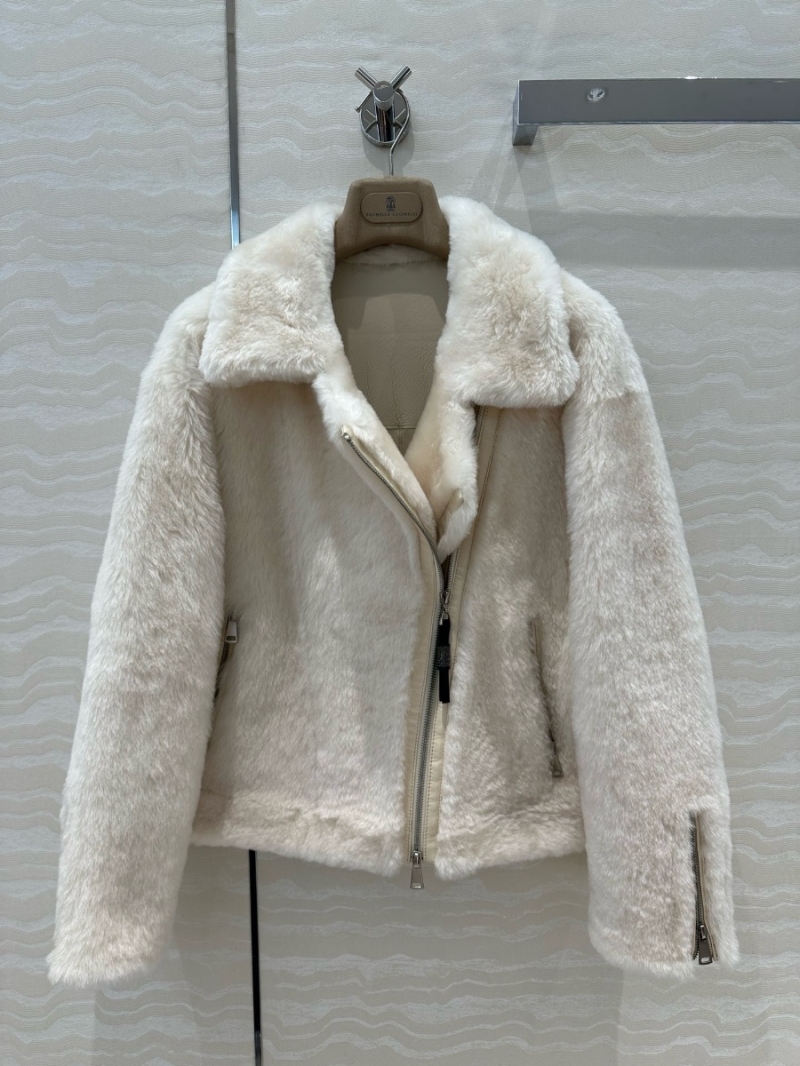 Brunello Cucinelli Spanish Merino Shearling Biker Jacket Cream