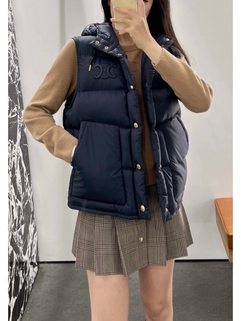 Celine Navy Blue Embroidered Down Vest