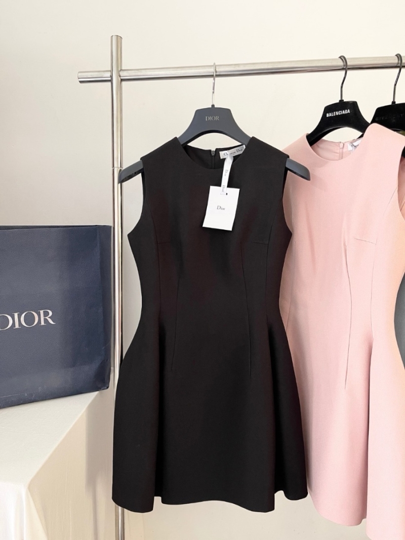 Dior New Waist-Cinched Floral Flared Sleeveless Dress Black