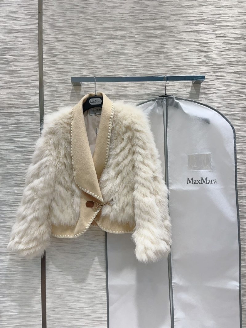 Limited Edition Max Mara Gold Island Fox Fur Coat White Beige